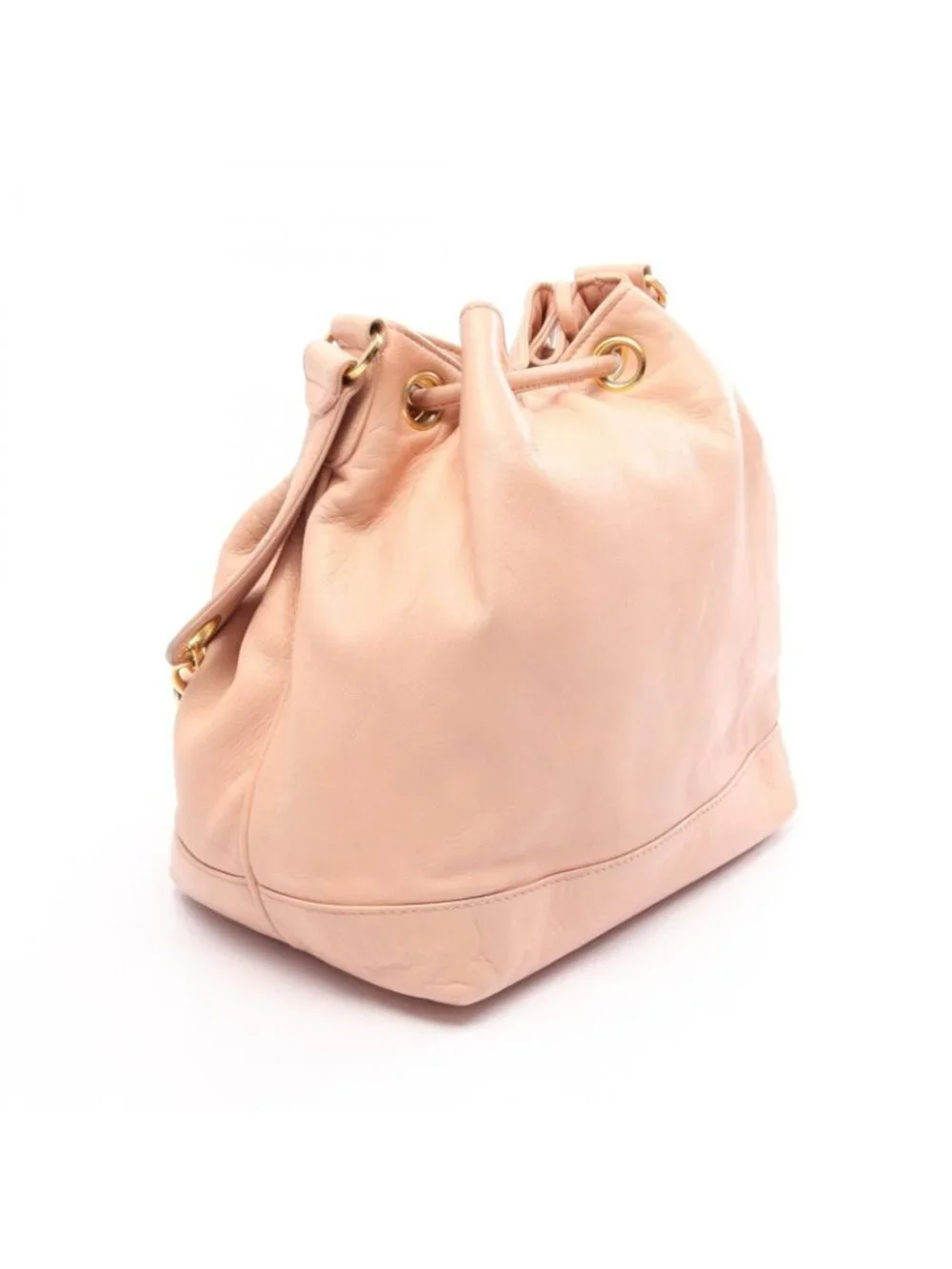 Chanel Shoulder Bag CC Logo Drawstring Light Pink Lambskin CC